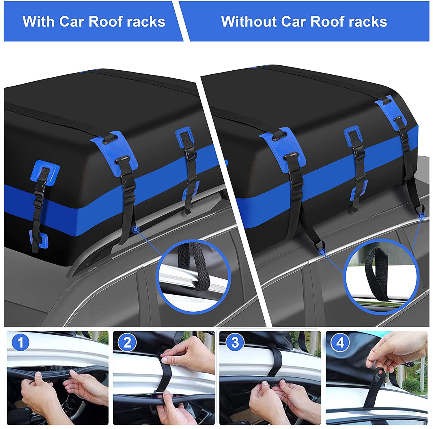 YADODO Coffre de Toit Voiture 651L Coffre de Toit Souple 23CFT 700D Etanche Sac de Toit Voiture avec Tapis Antidérapant et 6 Crochets Convient à Tous Les Véhicules avec/sans Porte-Bagages