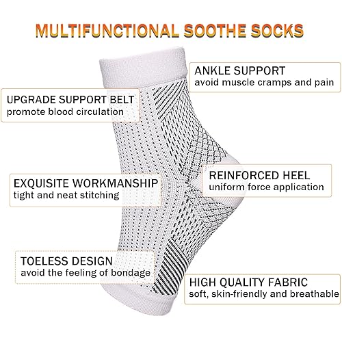 Miniatura 3 de kbudra 4 pares de calcetines de neuropatía con 2 correas de apoyo para el tobillo, calcetines calmantes para dolor neuropatía, calcetines de