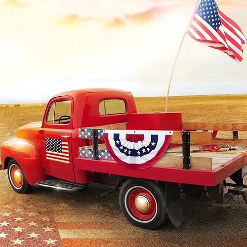 Miniatura 6 de Banderines para exteriores, 3 banderas plisadas americanas de 2 x 4 pies, decoraciones patrióticas del 4 de julio para el Día de los Veteranos