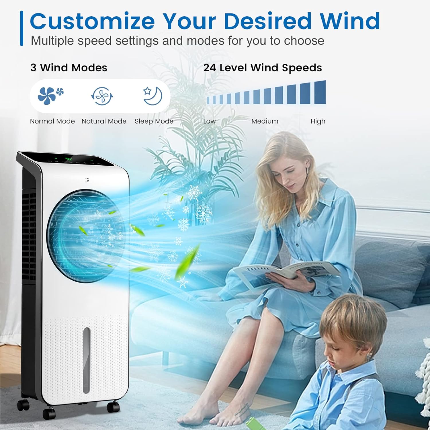 DORTALA Evaporative Air Cooler, 3-in-1 Oscillating Cooling Fan with Remote Control, 24 Speeds, 12 H Timer, 2 Ice Boxes, Portable Swamp Cooler for Home Office, Bedroom, Dorm