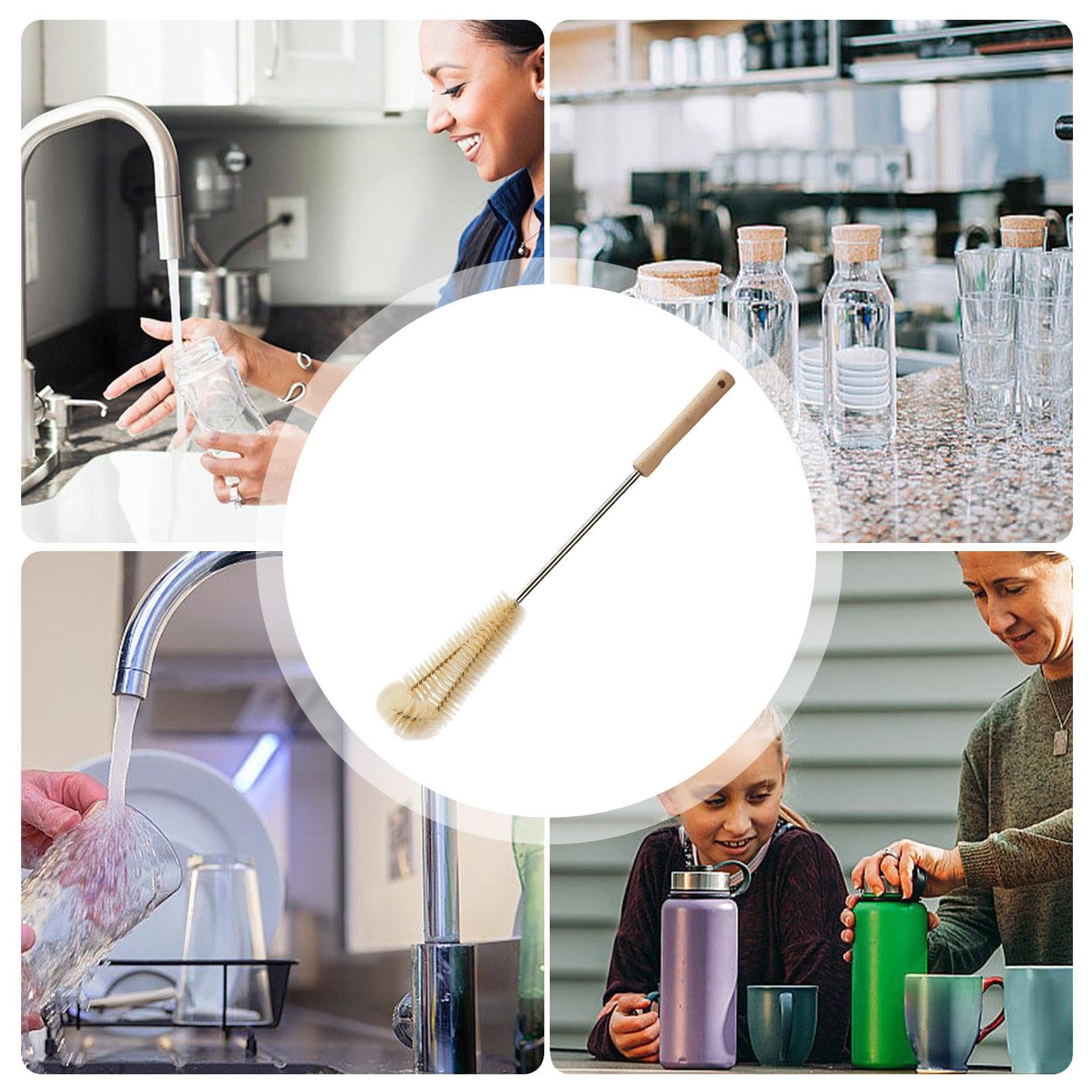 Bottle Scrubbing Brush - Wooden Handle L-Shaped Cup Bottle Brush, Versatile Cup Scrubber | Bottle and Cup Brush, Multi-Functional Cleaning Brush for Wine Glasses, Baby Bottles, Vacuum Cups, and More