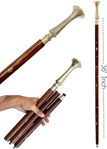 Miniatura 6 de Bastón de madera con mango de latón  Bastón de movilidad de estilo vintage hecho a mano para hombres y mujeres  Eje de madera maciza con agarre