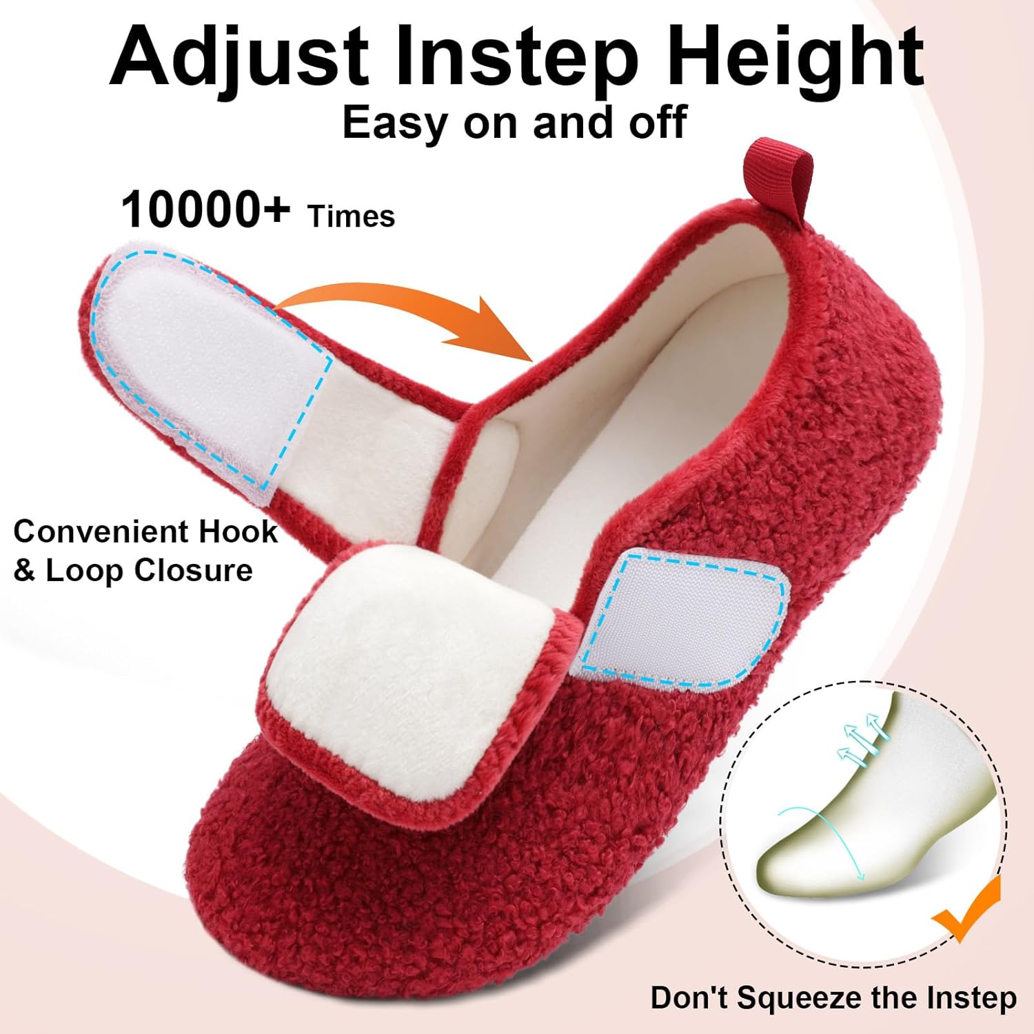 BARERUN Women Slippers Adjustable Wide Diabetic House Slippers for Women Soft-Lightweight House Shoes with Rubber Sole Indoor/Outdoor - Image 5