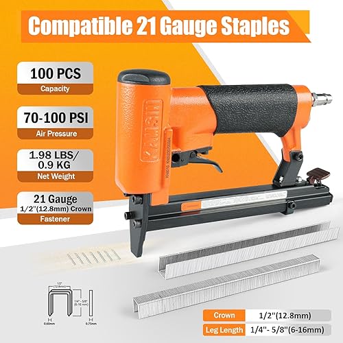 Miniatura 11 de #KN8016S - Grapadora neumática de tapicería serie de calibre 21, grapas de corona de 1/2 pulgadas, longitud de 1/4 a 5/8 pulgadas, pistola de grapas