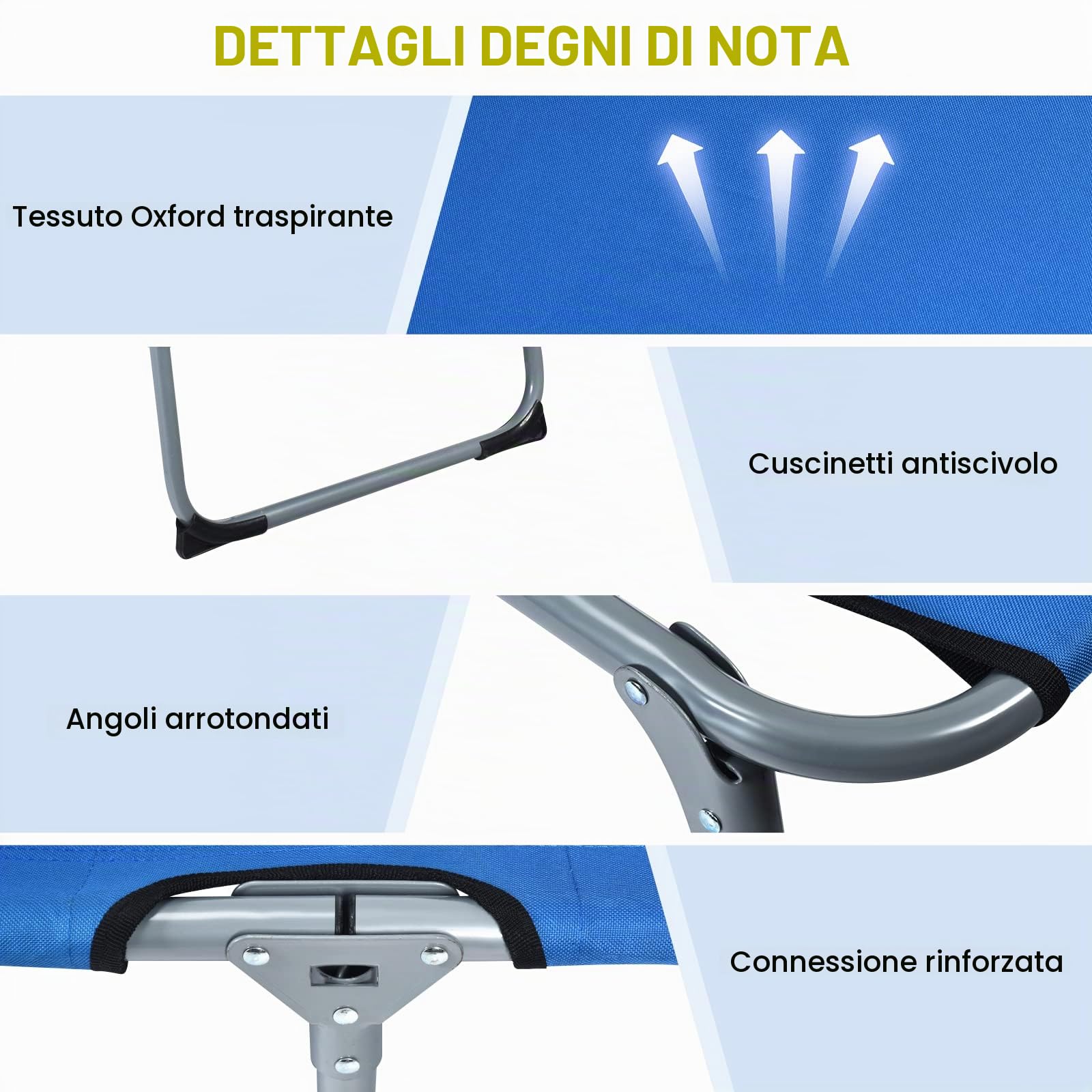 LIFEZEAL Lettino Prendisole Pieghevole, Lettini da Spiaggia con Schienale Regolabile in 5 Posizioni, Sdraio da Giardino con Cuscino Staccabile, Brandina Portatile da Mare o Campeggio (Blue)