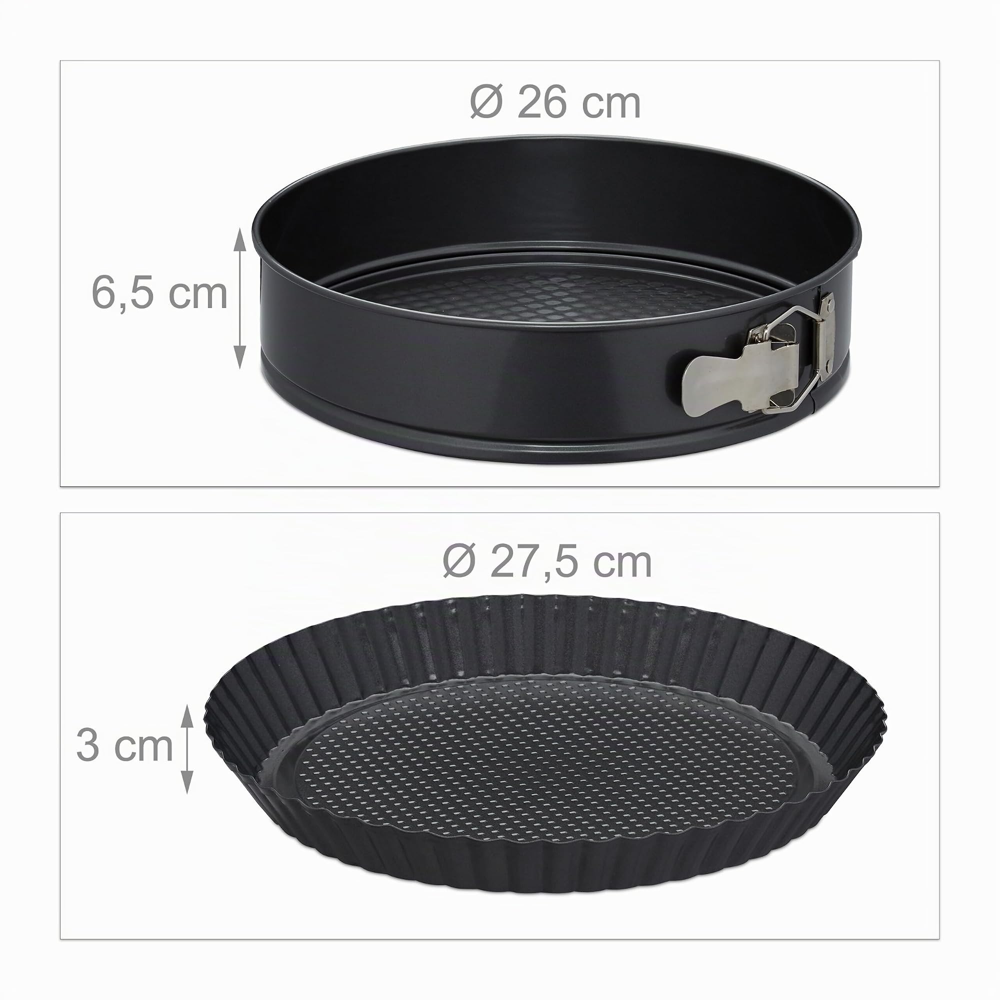 Relaxdays Stampo da Forno, Set da 5, Tortiera Apribile con Fondo da 26 cm, Stampo per Plum Cake, Crostate, Antracite