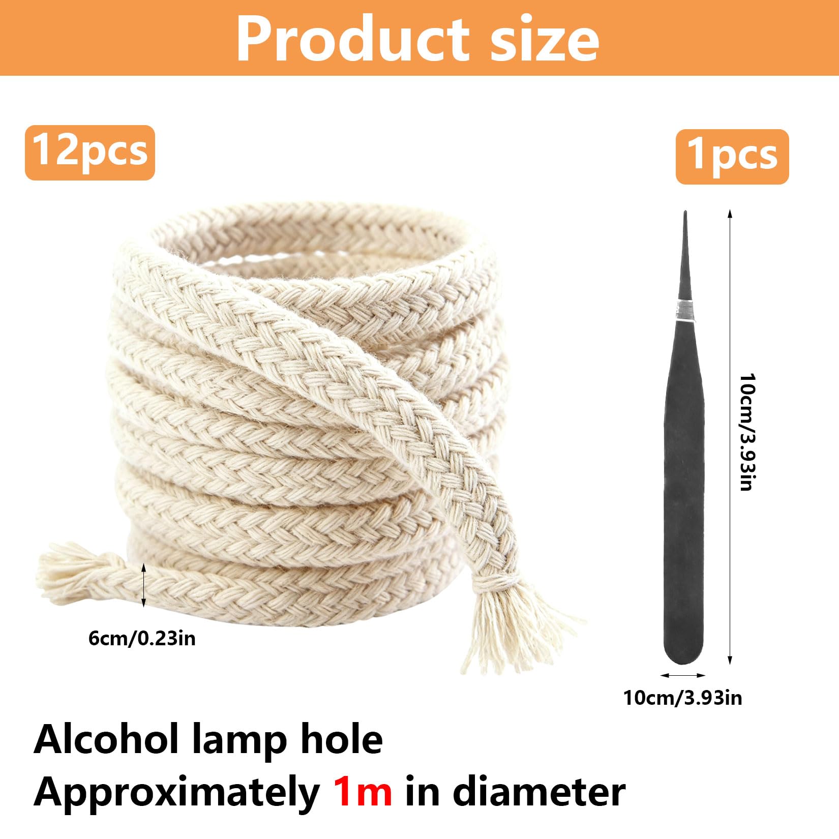Mèches Pour Bougies/lampe à Huile - Lot De 12 Rouleaux De Coton, 6 Mm X 1 M - Avec Pince à épiler - Pour DIY, Remplacement, Lanternes