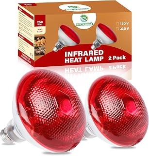 REPTIHOME 250W Red Infrared Heat Lamp Bulbs for Chickens, Reptiles, Pets - PAR38 E26 Base, 2 Pack Soft Warm Light