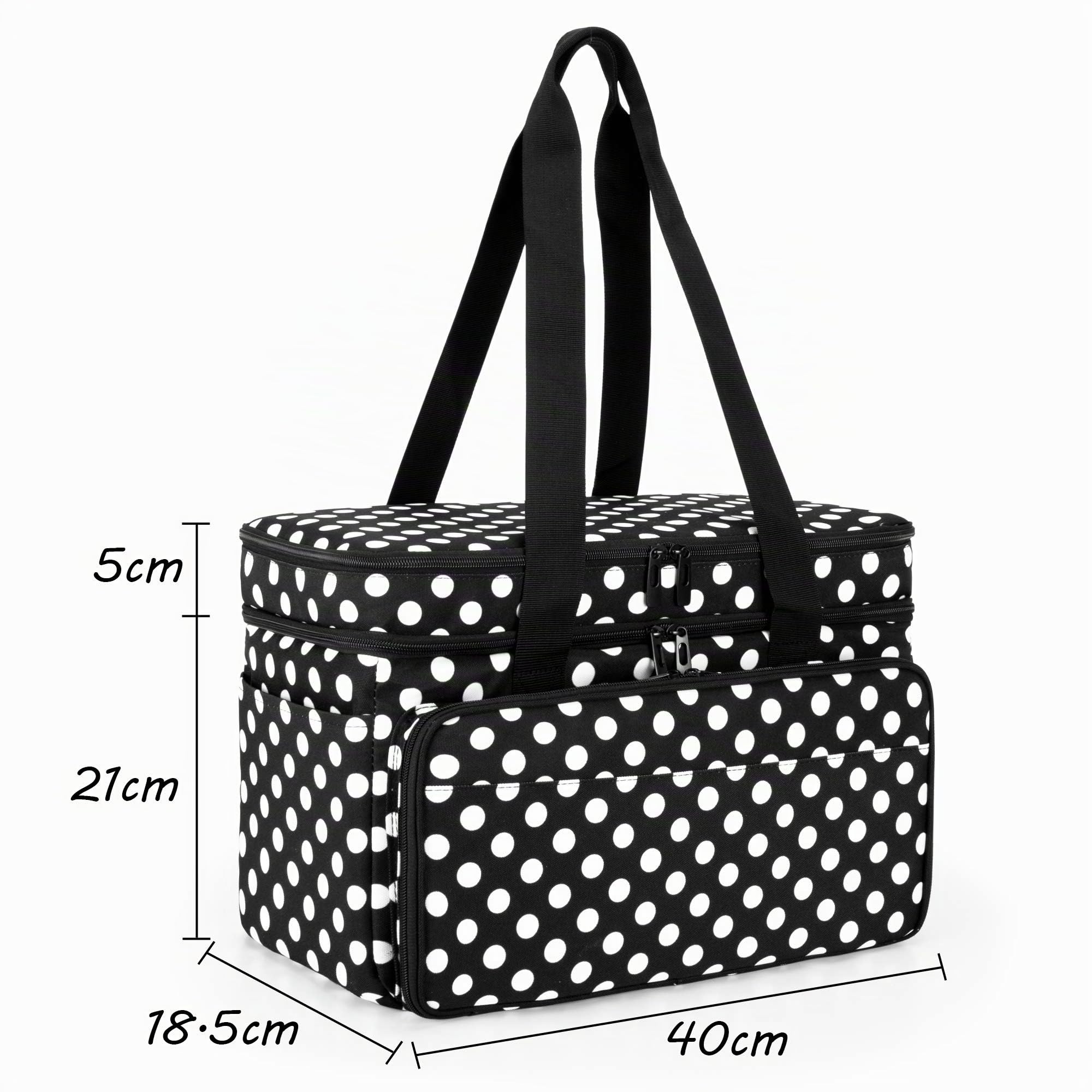 CURMIO Sac à Tricot Double Couche, Rangement pour Laine Crochets, Pois | Plusieurs Élastiques & Compartiments, 4 Œillets, Bandoulière, pour Aiguilles à Tricoter & Projets de Tricot, Sac Uniquement