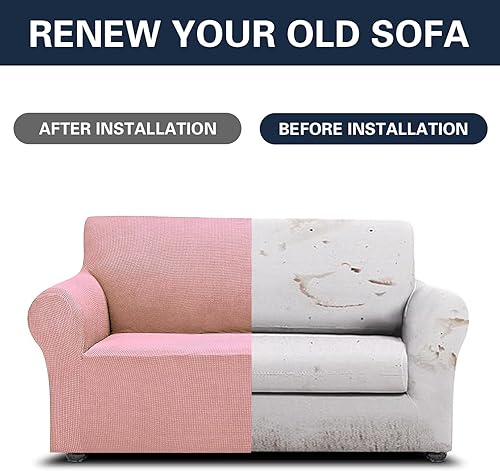 Vista 178 de Cupuamon Fundas elásticas para sofá de 3 cojines, funda protectora de muebles con parte inferior elástica de tela jacquard a cuadros pequeños