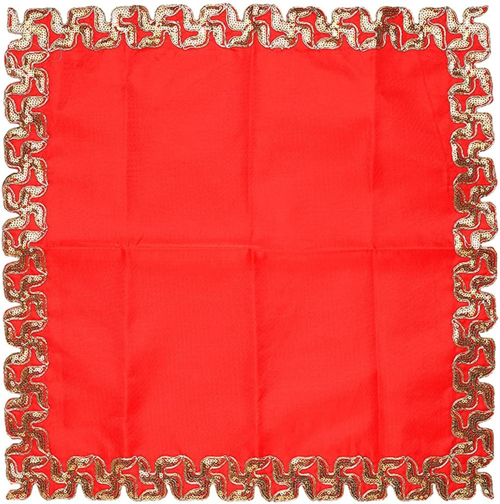 Tapis De Pooja Rond En Velours Rouge Avec Broderie Sequins - 17x17 Pouces - Pour Autel, Décoration Diwali, Festivals Indiens