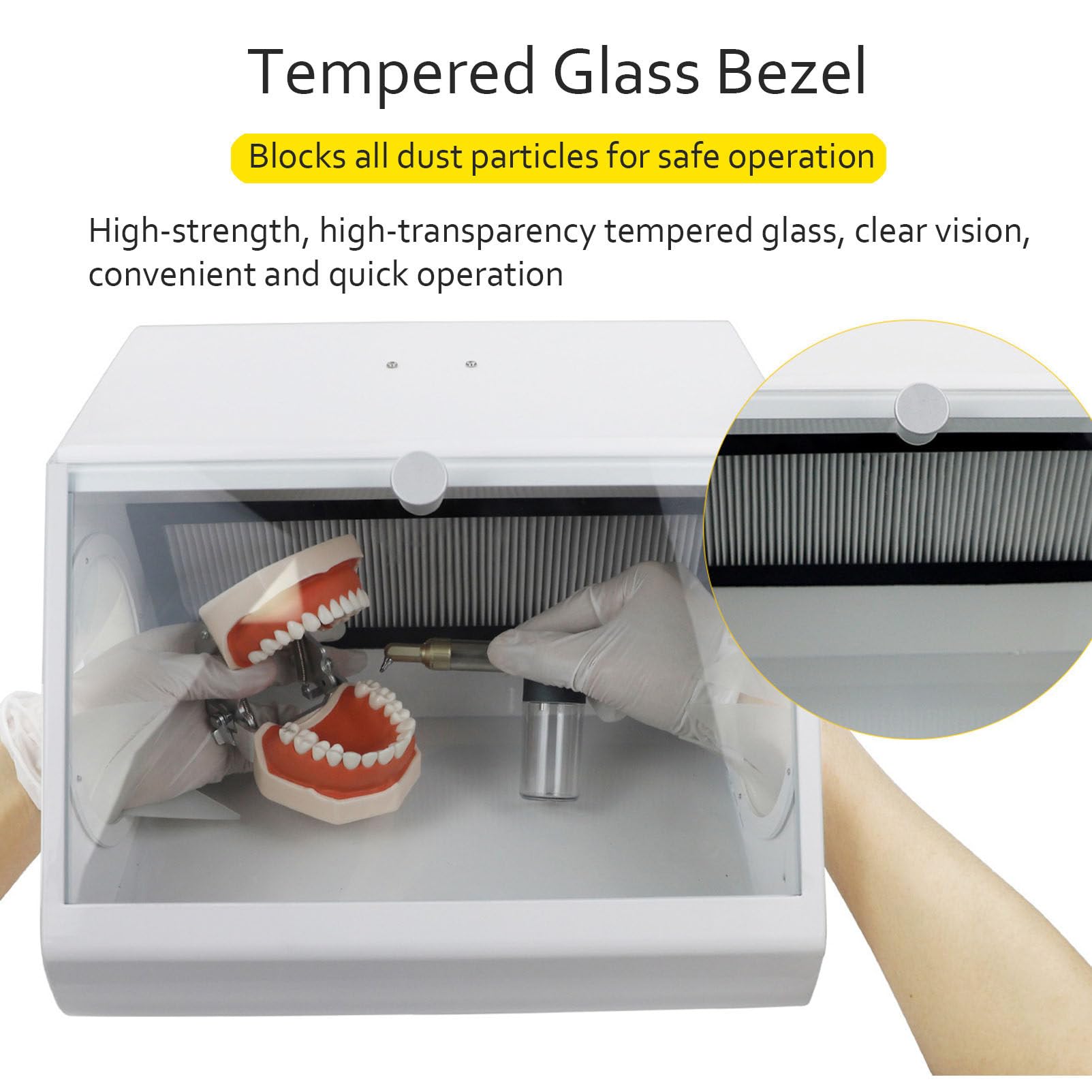 FAXIOAWA Caja de extracción de Polvo con Deflector de Vidrio Templado para Aplicaciones dentales, colector de vacío eficiente con filtros duales e iluminación led