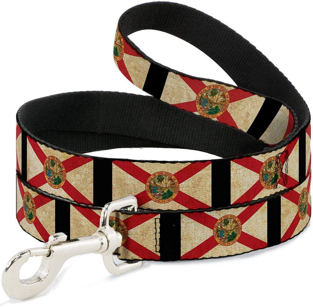 Dog Leash Florida Flags Black 6 Feet Long 1.0 Inch Wide