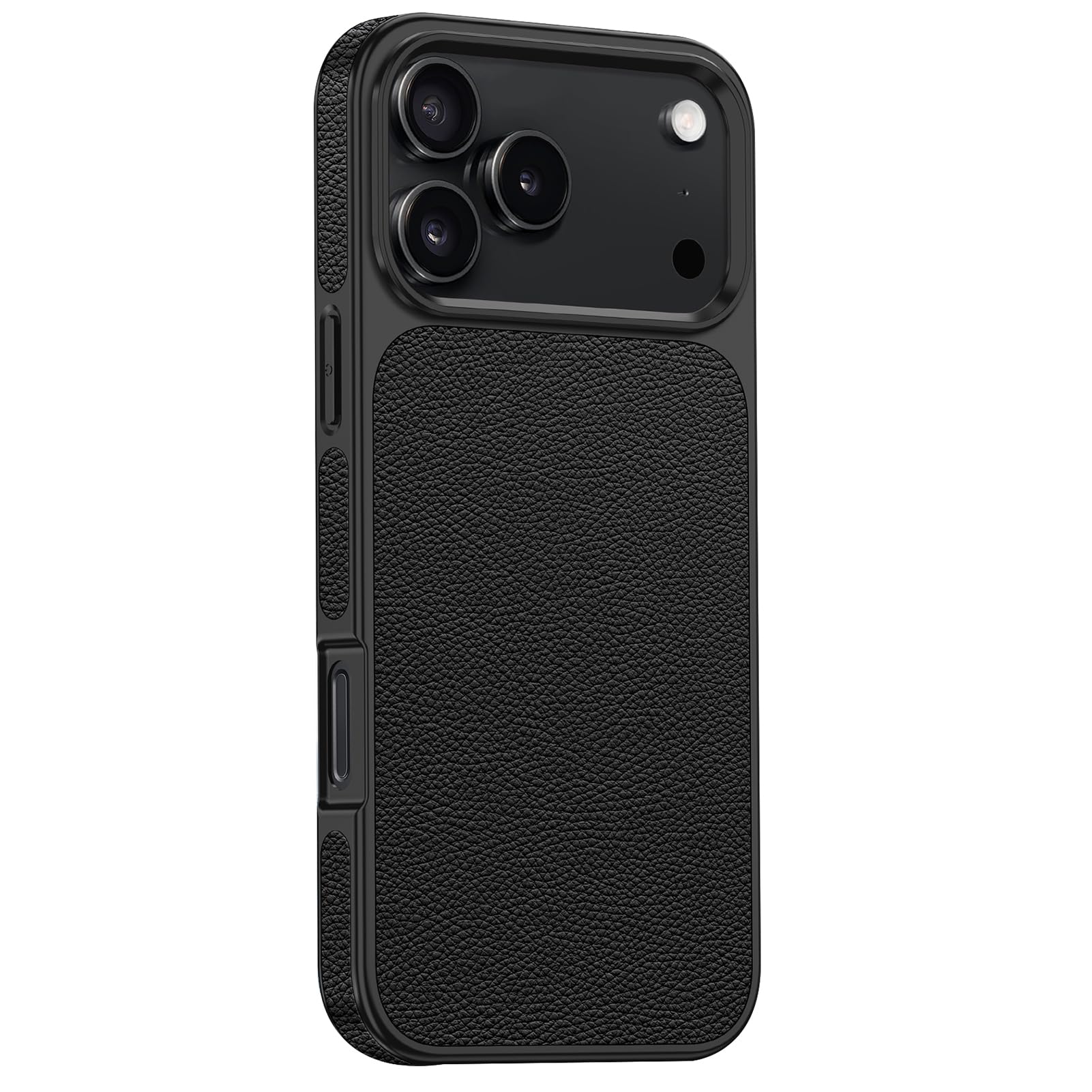 Edle Hülle für iPhone 17 Pro Max/17 Pro/Air/17, Luxus Echtes Leder Schutzhülle rutschfest Litschi Textur Stoßfest Handyhüllen,Schwarz,Air