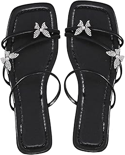 GORGLITTER Women's Strappy Flat Sandals Cute Dressy Open Toe Slip on Slide Sandals