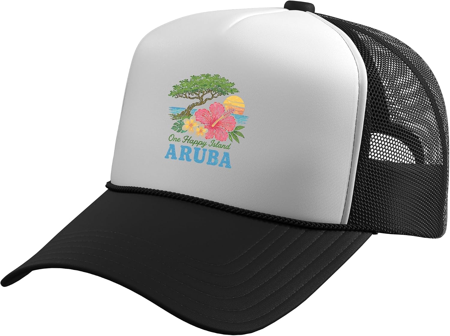 Aruba Retro Vintage Tropical Beach Vacation Trucker Hat with Adjustable Mesh Back