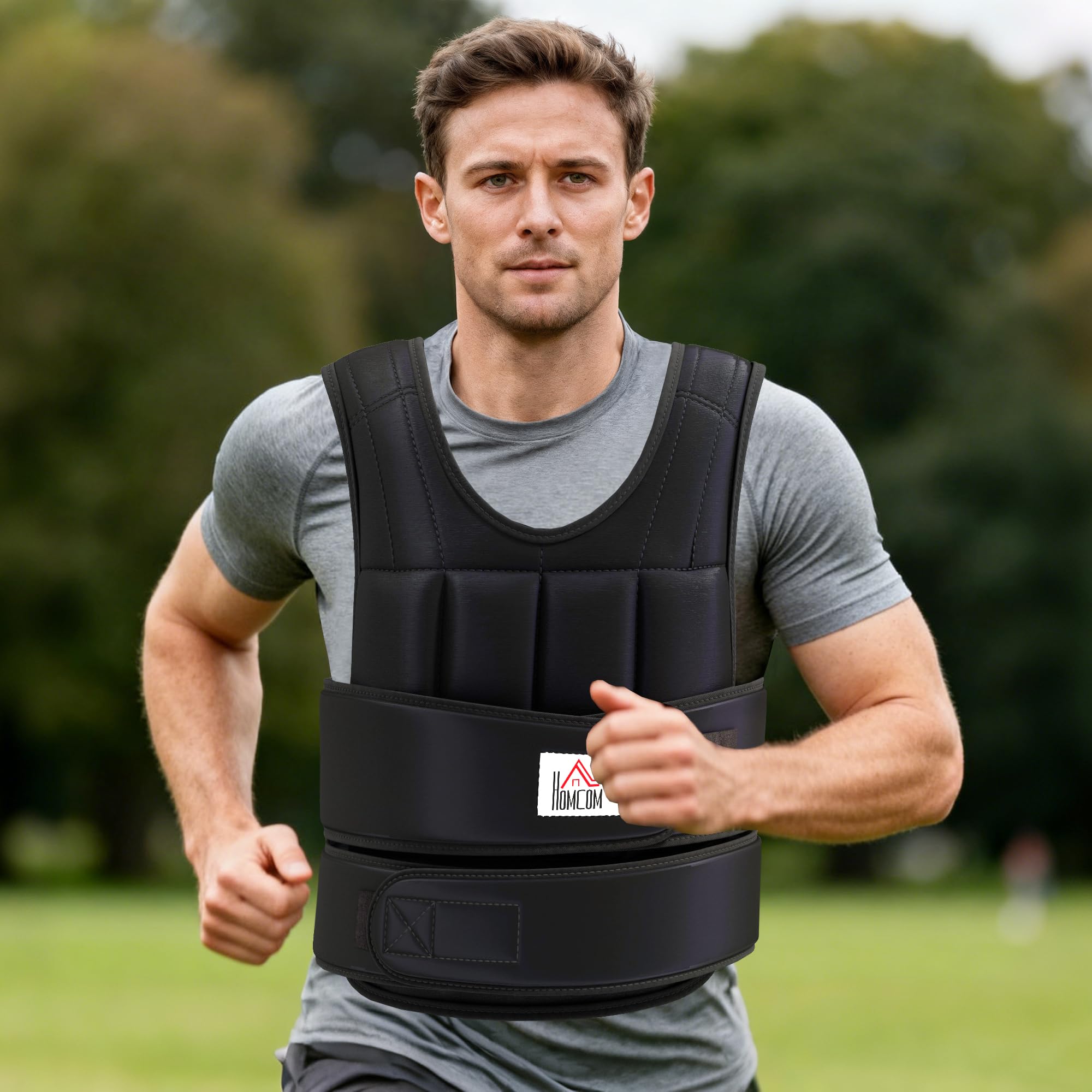 HOMCOM Gilet lesté réglable veste lestée 10/15/20 Kg max. poids amovibles entrainement musculation exercice boxe oxford