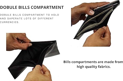 Miniatura 6 de Bullz Hipster Wallet para hombres Cuero genuino Trifold Mens Wallet titular de la tarjeta de crédito (negro)