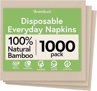 Ibambo Everyday 100% Bamboo Compostable Napkins Disposable (1000-Pack) | Brown Disposable Napkins for Lunch, Dinner, Events & Entertaining | 2-Ply FSC Certified | Bamboo Paper Towels | 6.5 x 6.5 Inch