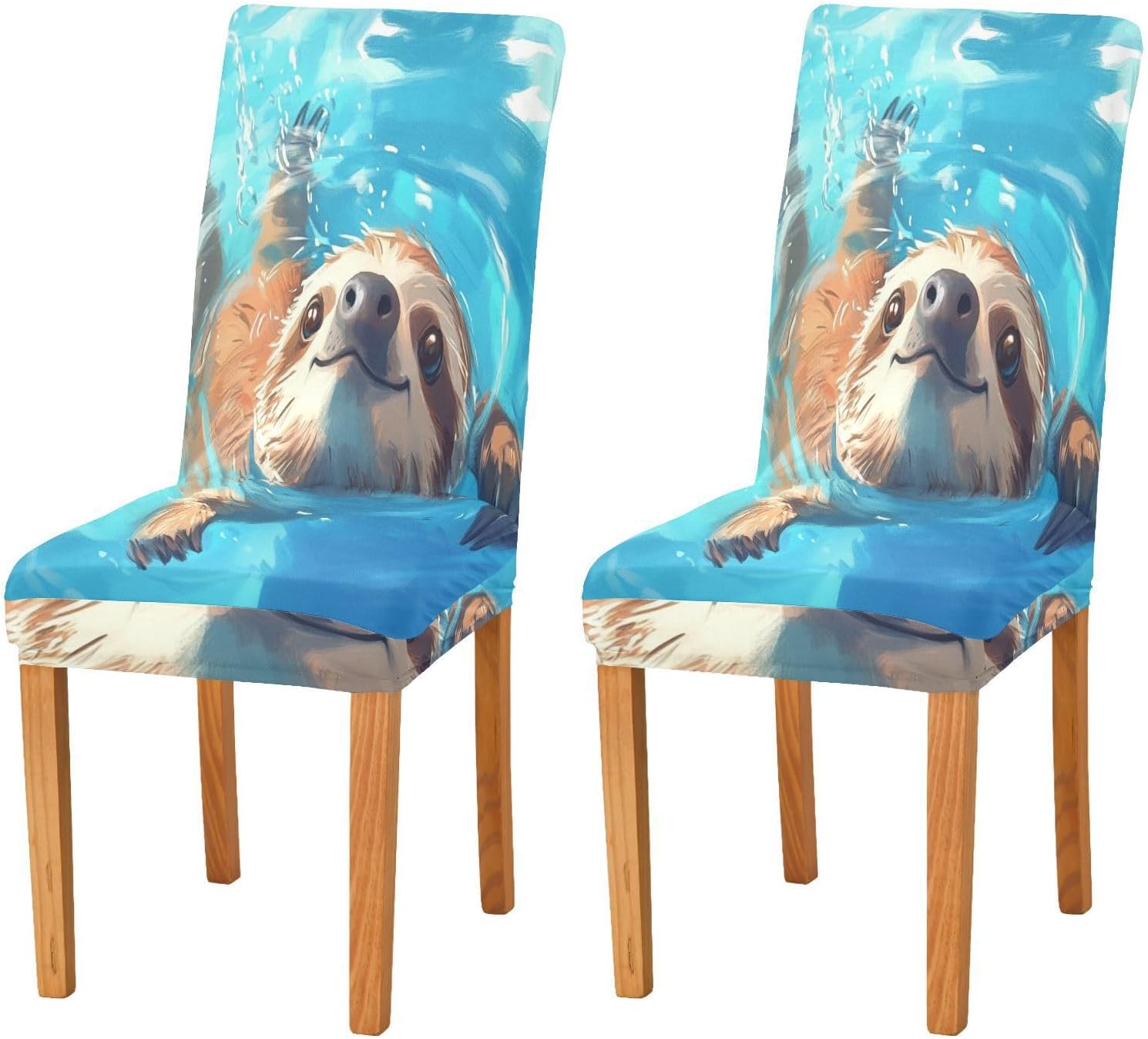 ALAZA Chair Covers for Dining Room, Sloth Swimming in Pool Stretch Chair Cover Sets Chair Protector Removable Washable for Ktichen Restaurant Hotel