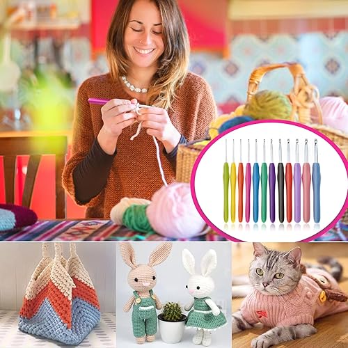 Miniatura 5 de RealPlus - Juego de 12 ganchos de ganchillo ergonómicos de 0.079 in (B)-0.315 in(N) para manos artríticas, asas ergonómicas de agarre suave, kit de