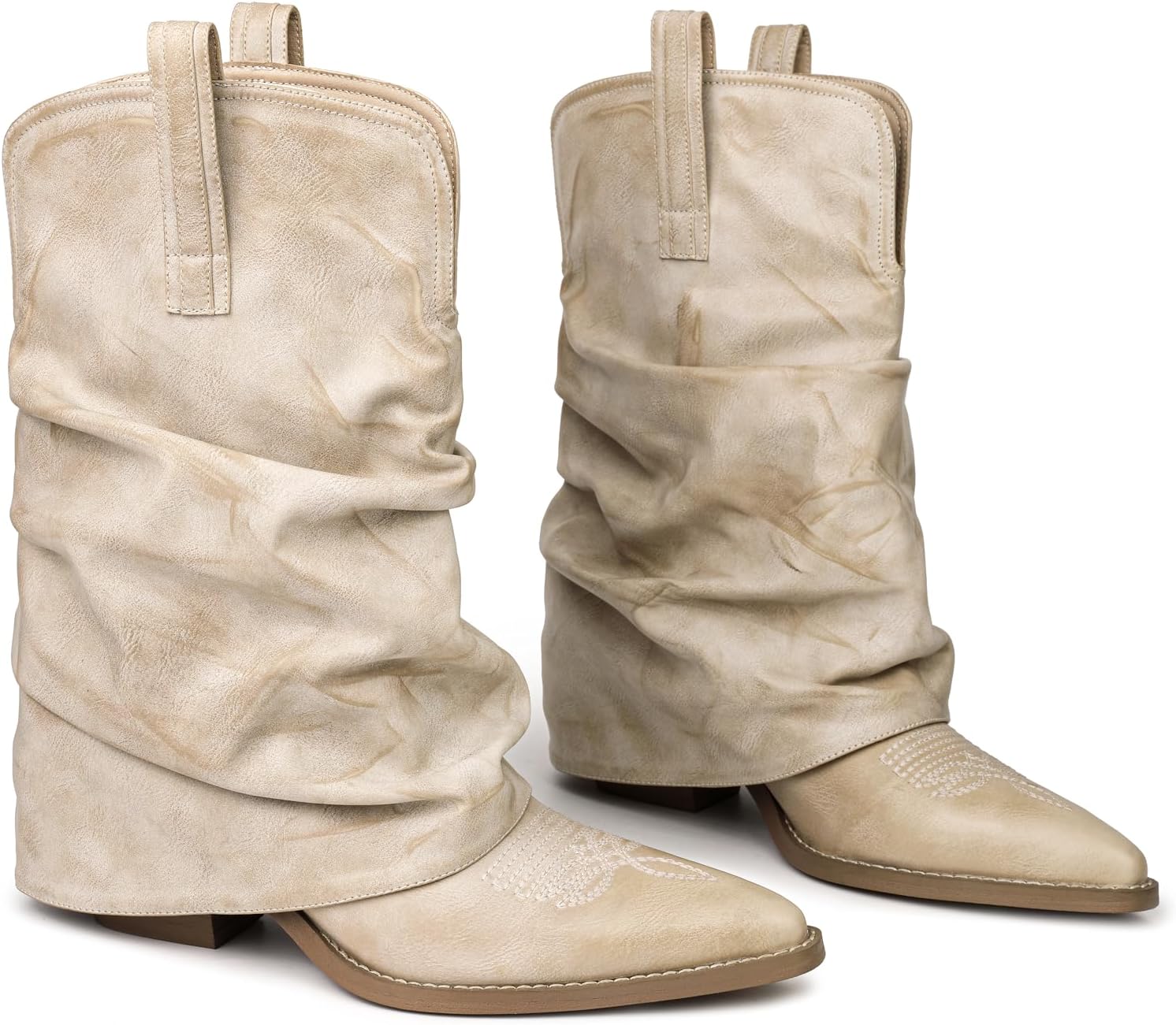 Women's Mid Calf Cowboy Boots Pointed Toe Western Cowgirl Boots Slouchy Pull On Fashion Riding Boots for Casual Country Concert Outfit image 3
