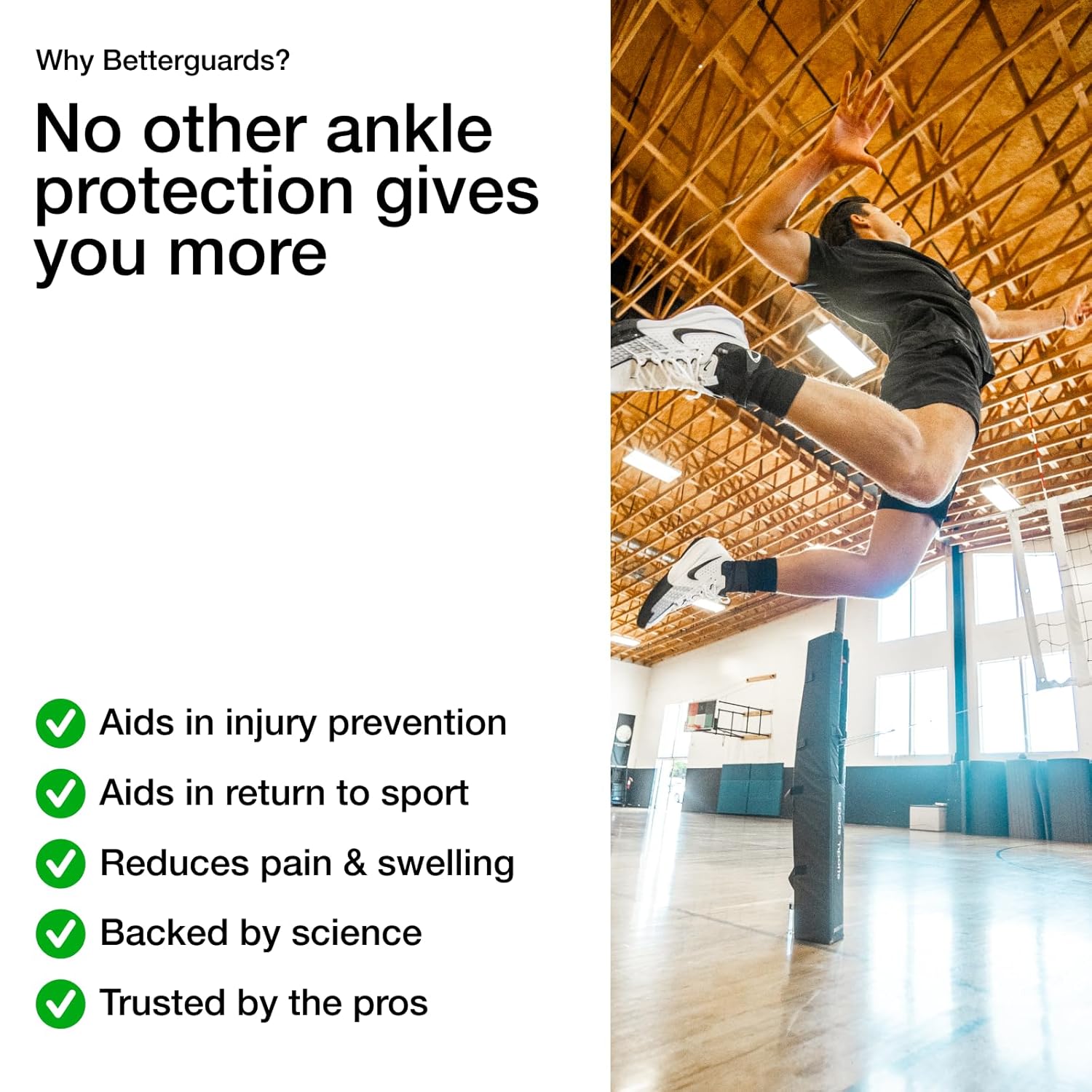 BETTERGUARDS 3.0 Ankle Brace, Ultra-Light Compression Support for Sprains & Injury Recovery, Double Sleeve Wrap for Men & Women, Ideal for Basketball, Soccer & All Sports - Black (M, Right)