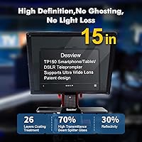 Vista 4 de Desview TP150 teleprompter de 15 pulgadas con espejo de alta visualización en aleación de aluminio con control remoto compatible con iPad, cámaras