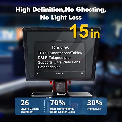 Miniatura 4 de Desview Teleprompter T3, Teleprompter con control remoto, funciona con iPadTabletSmartphone de hasta 11 pulgadas, espejo de pantalla de 8 pulgadas