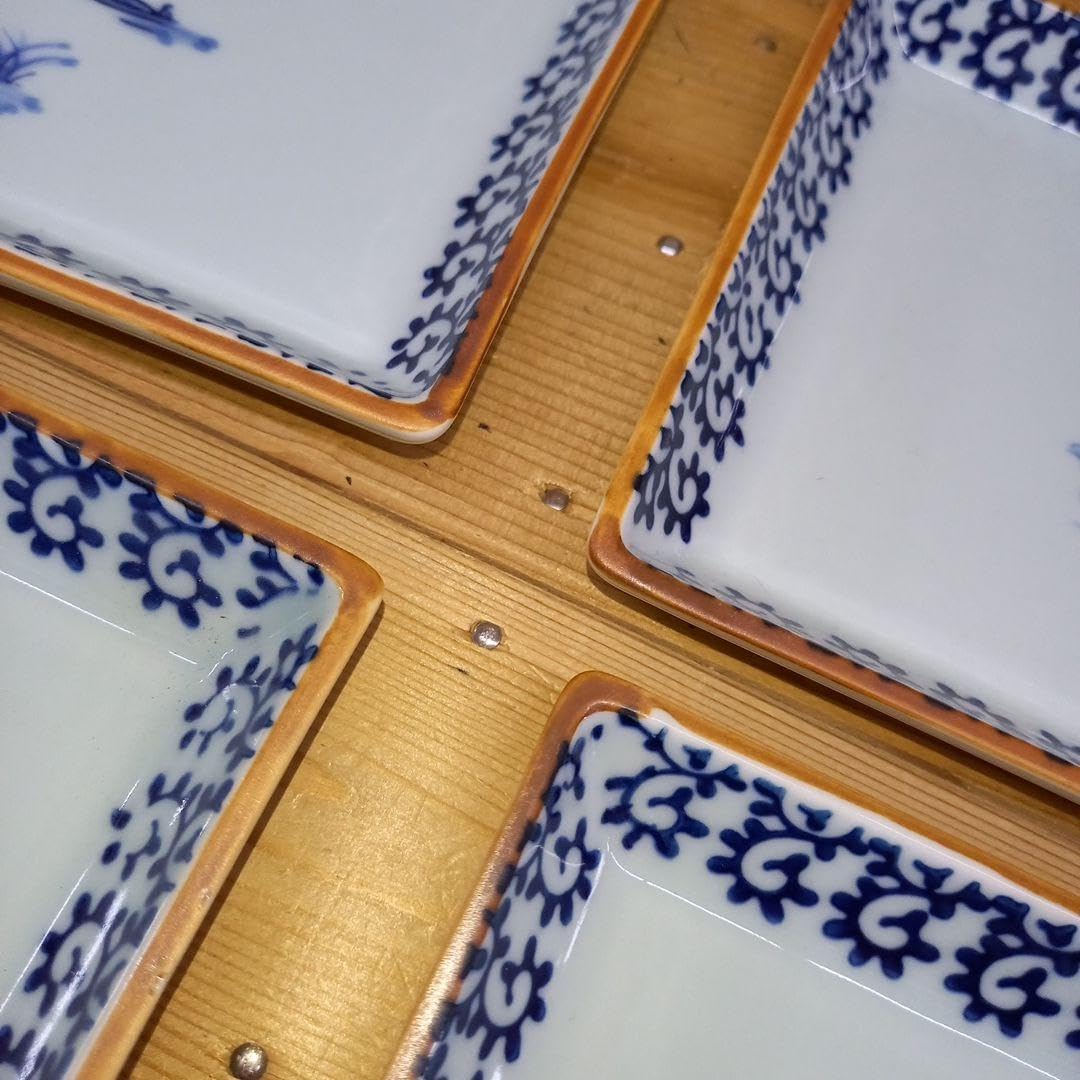 有田焼　タコ唐草焼物長皿　5枚 有田焼染付蛸唐草山水源山窯焼物皿長皿5枚