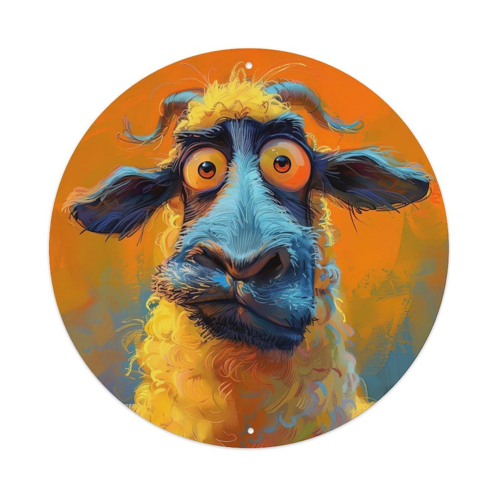 Animal Poster Oil Painting Style Sheep Vintage Metal Tin Sign Plaque Wall Decor for Cafe, Club, Garden Round Metal Poster 8x8Inch