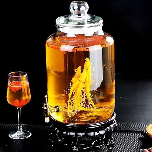 Miniatura 5 de Happyyami Dispensador de bebidas de vidrio con grifo dispensador de bebidas, tarro de masón, dispensador con tapa para té solar, té helado, jugo de