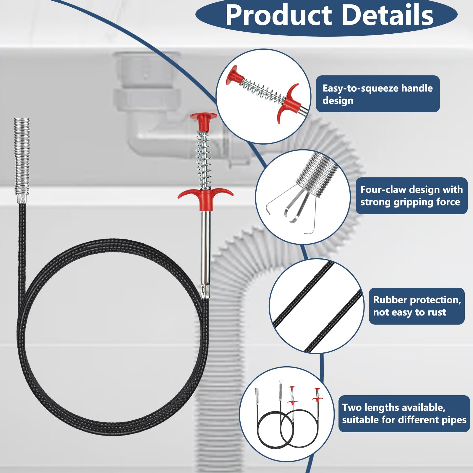 YIMETOP 2 Pack Sink Grabbers, 90cm/200cm Flexible Grabber Pickup Tool, Claw Grabber, Drain Clog Remover Tool - Image 4
