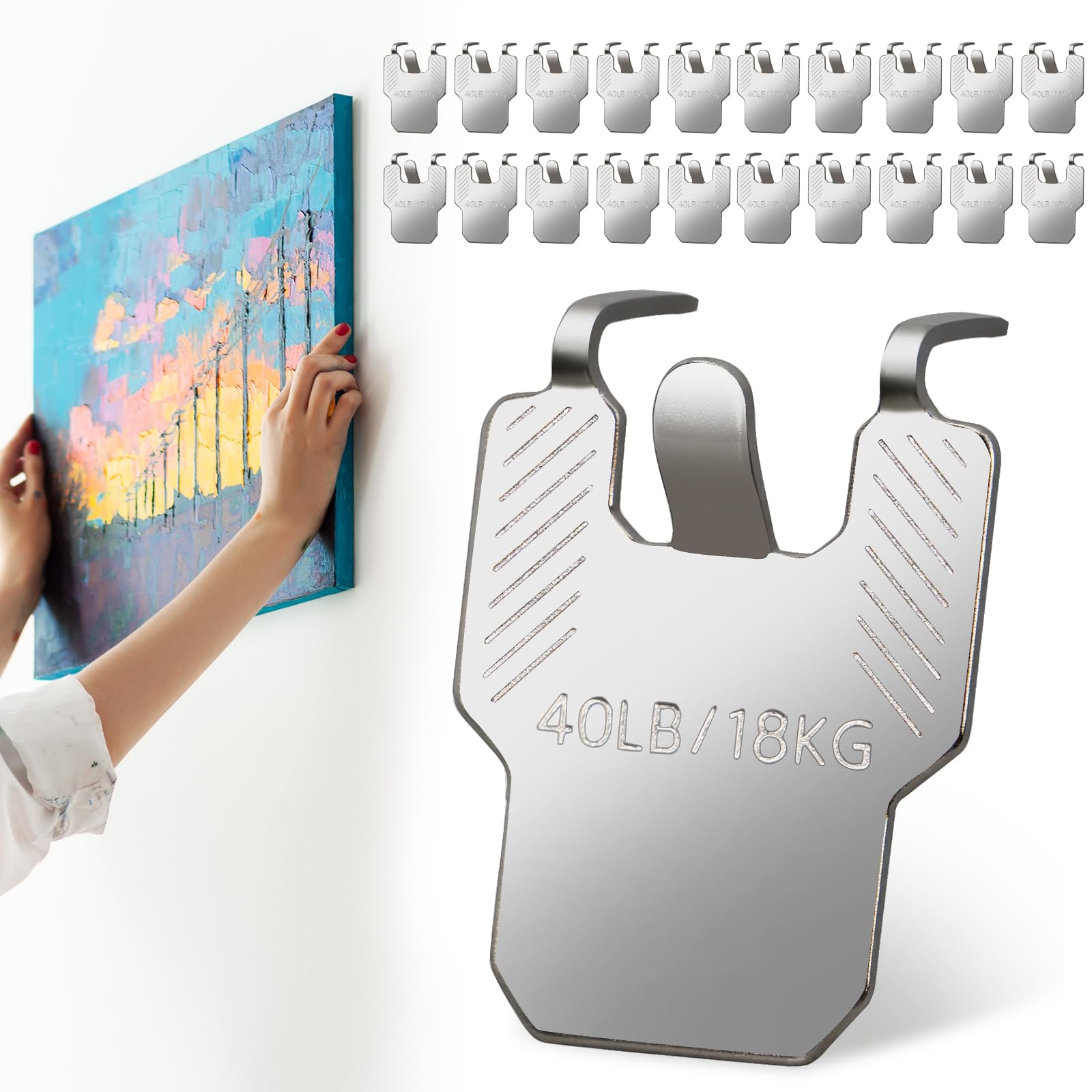 Claw Drywall Picture Hanger, 10Pcs Wall Hooks for Hanging Mirror Photo Poster & Picture Hanging Kit - No Damage Heavy Duty Wall Hanger for Room Office Decor, Holds Up to 40Lbs