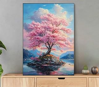 Flower Paint by Numbers Kit for Adults Beginner, Paint by Number Lake, Canvas Art Oil Painting Kit for Adults with Brushes and Acrylic for Home Decor, Gifts for Women 8x12 in with Frame Lm7-1658