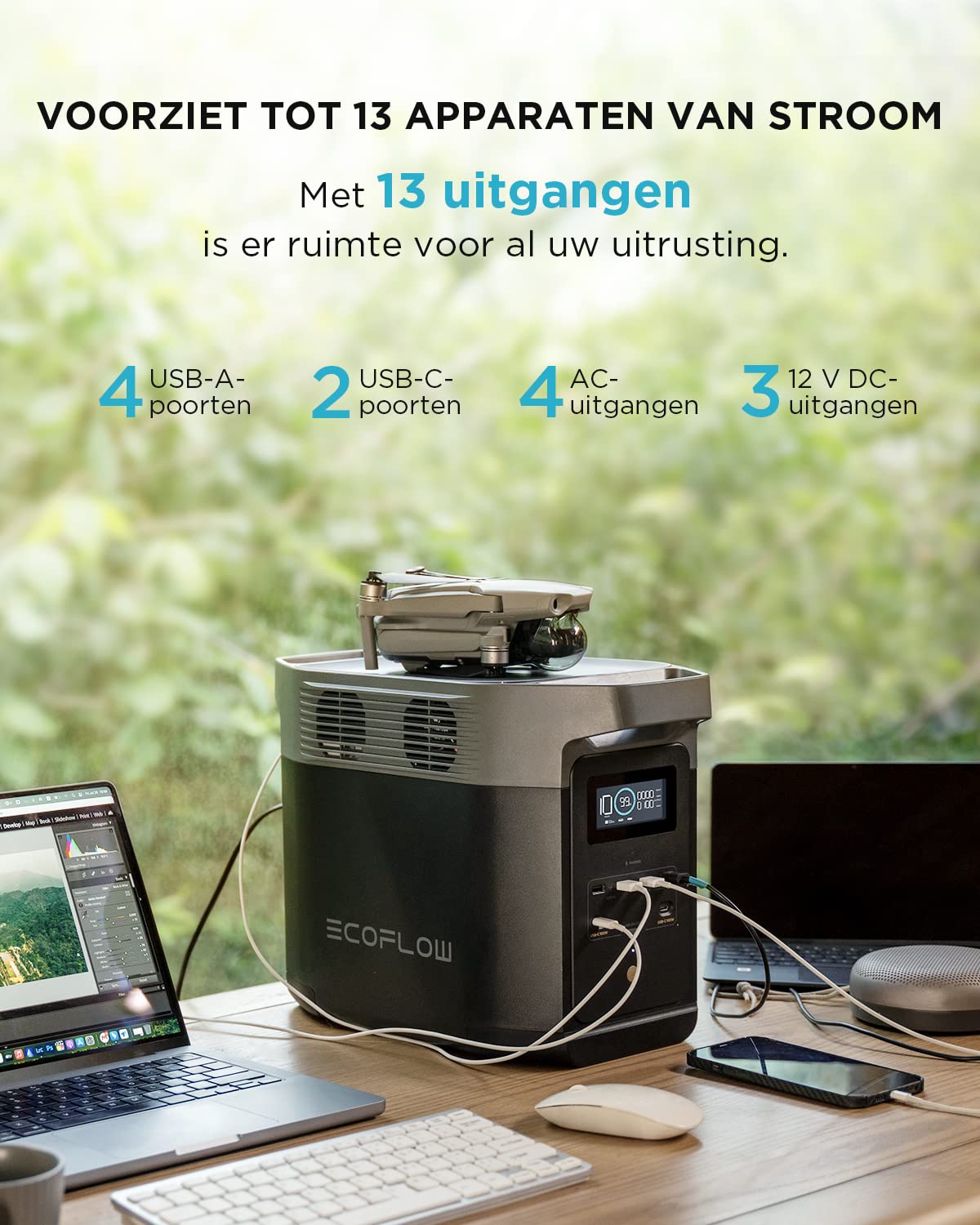 EF ECOFLOW DELTA 2 przenośna stacja zasilania 1024 Wh, generator solarny, pojemność do 3 kWh, na kemping, do kampera, małych wad opakowań, nieużywany produkt (odnowiony)