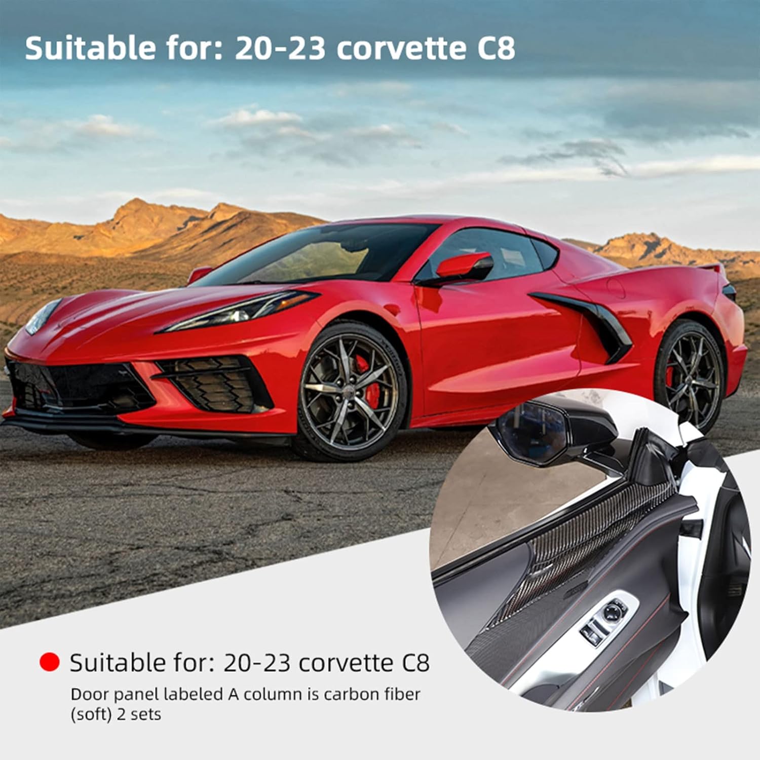 CHEAYAR Soft 3D Real Carbon Fiber Car Inner Door Top Panel Sticker Trim Decor Trim Kit Compatible with Corvette C8 Stingray Z06 Z51 2020 2021 2022 2023 Interior Decoration Accessories (Black)