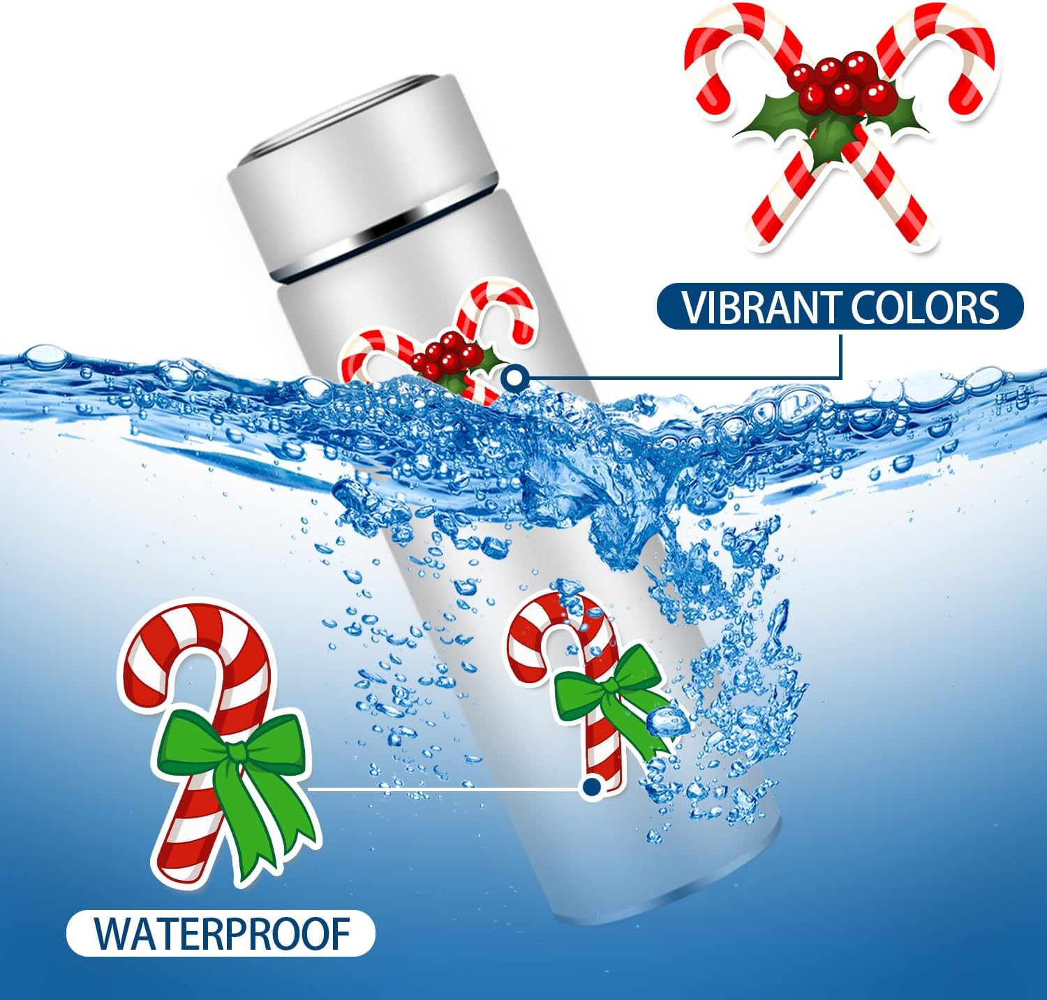 Christmas Candy Cane Stickers, Christmas Candy Cane Party Favors Birthday Decorations Vinyl Waterproof Stickers for Water Bottle Laptop Luggage Helmet - Image 6