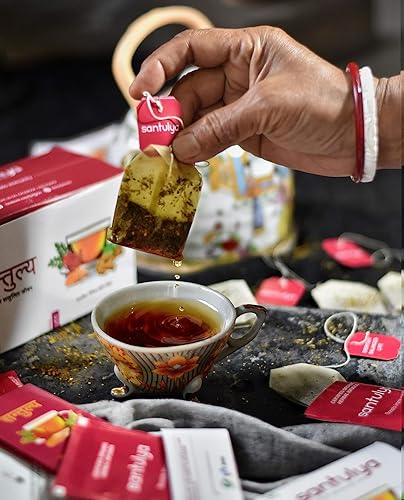 Miniatura 4 de SANTULYA Té de hierbas (48 bolsas de té) (paquete de 1)  Cúrcuma + Tulsi + Moringa + Hibisco + Jengibre  Natural  Sin OMG  Sin conservantes añadidos