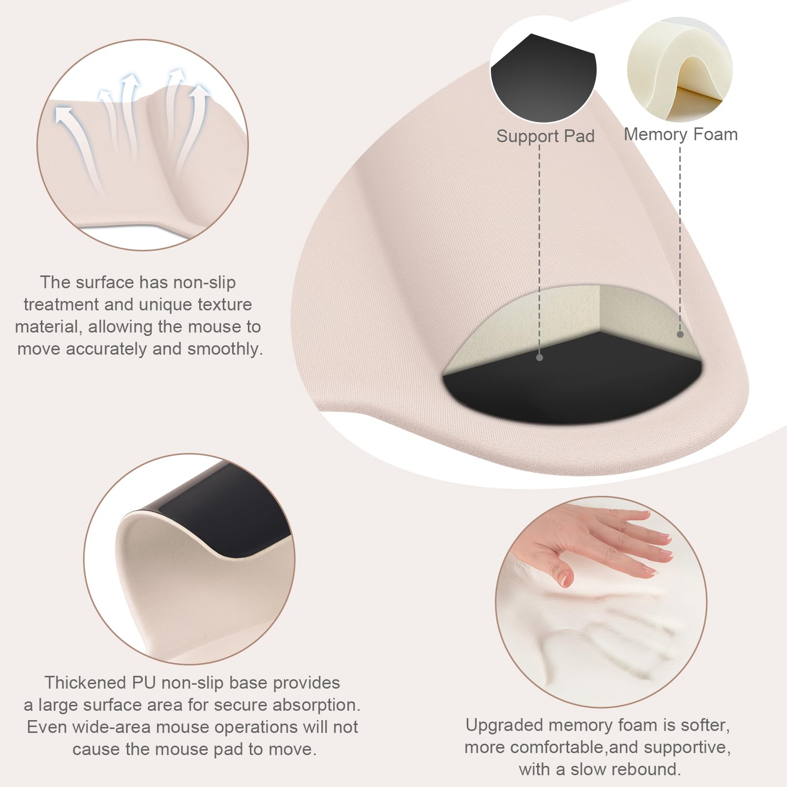 MOSISO Poggiapolsi Supporto per Mouse Tampone&Tastiera Set,Ergonomico Mousepad Antiscivolo Base Casa/Ufficio Pain Sollievo&Facile Typing Cuscino con Neoprene Tissue&Alzato Memoria Foam,Albicocca