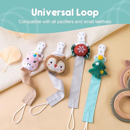 Miniatura 12 de TYRY.HU Clip para chupete para niñas bebés, paquete de 2 clips neutros para sujetar chupetes para niños, correas suaves, clips de peluche para todos