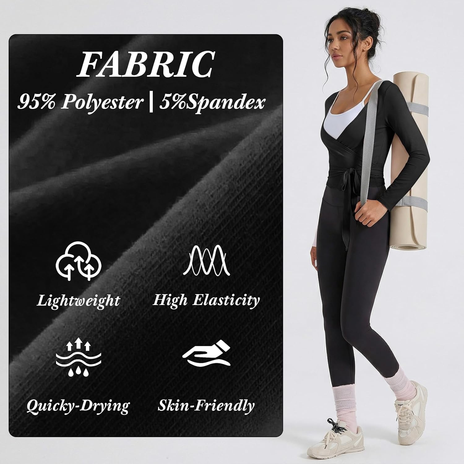 3 Pack Women Ballet Pilates Wrap Tops Y2K Workout Yoga Shirts Dance Long Sleeve Tie Front Crop Tops
