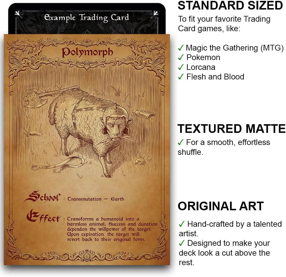 Fantasy North - Polymorph - Spell Scroll Series I - 100 Textured Matte TCG Card Sleeves - Fits Magic MTG Commander Pokemon and Other Card Games - Playing Card Sleeves