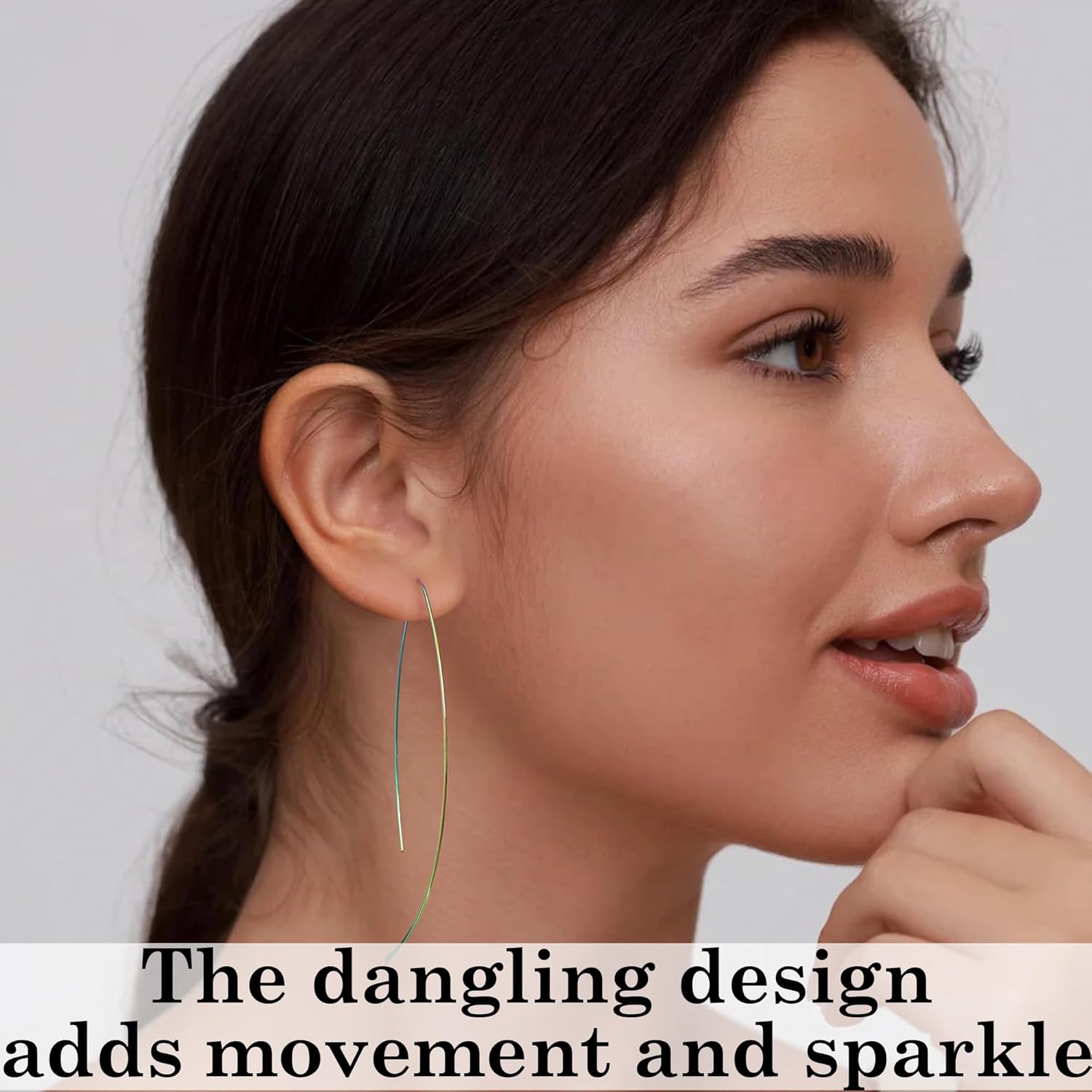 FLYUN 18k Gold Dangle Threader Earrings For Women-Upside Down Long Wire Gold Hoop Earrings For Women Trendy-Silver Black Hypoallergenic Pull Through Earrings-Handmade Jewelry Gift For Her - Image 3