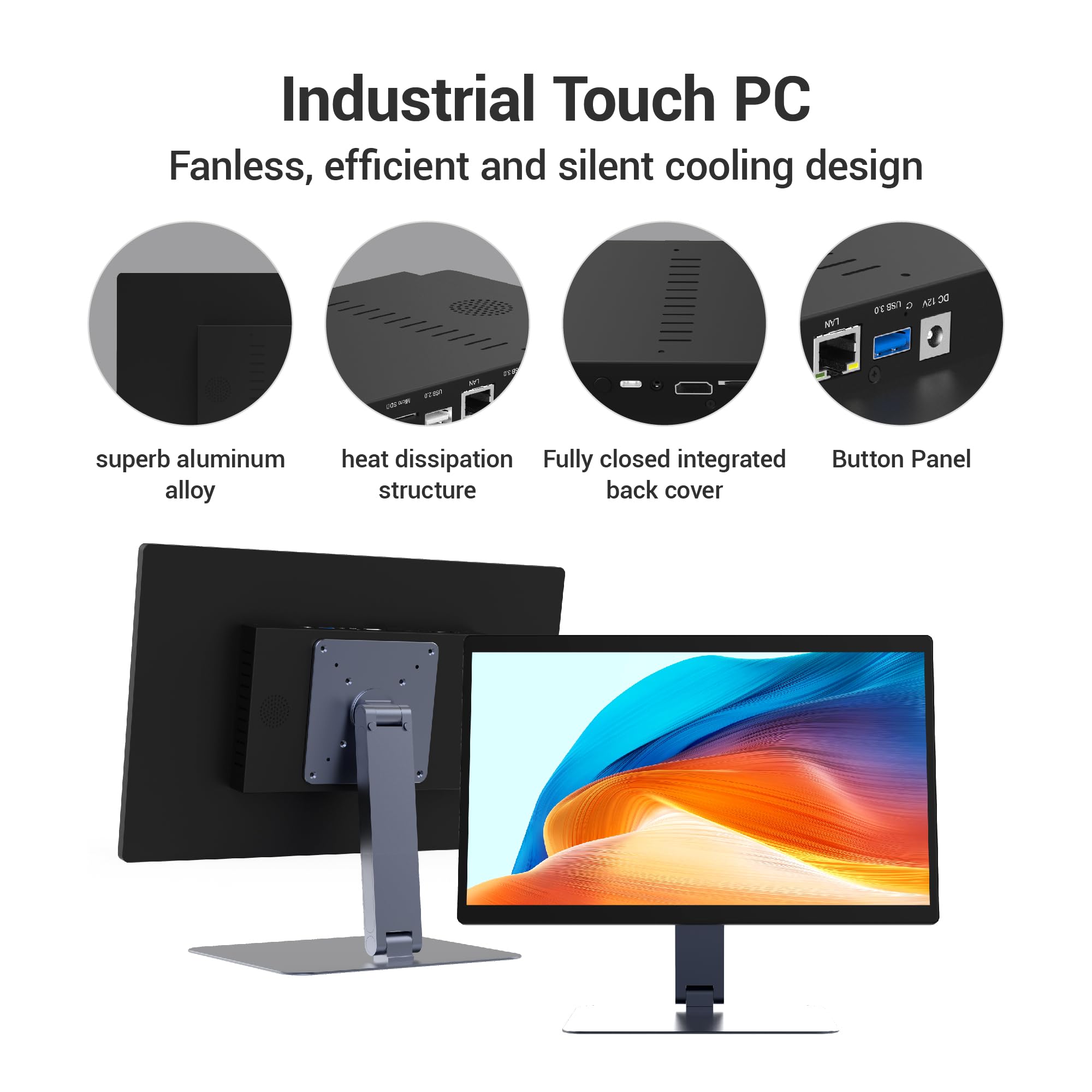 Industrie Panel PC-HEIGAOLAPC Industrie Touch Panel 15.6 Zoll mit Schwenkhalterung, PC-panel All in One Android 12 RK3399 4GB RAM 64GB ROM, 1920*1080 IPS, 1xUSB3,0, 1xUSB2,0, Type-C, HDMI2,0, LAN RJ45