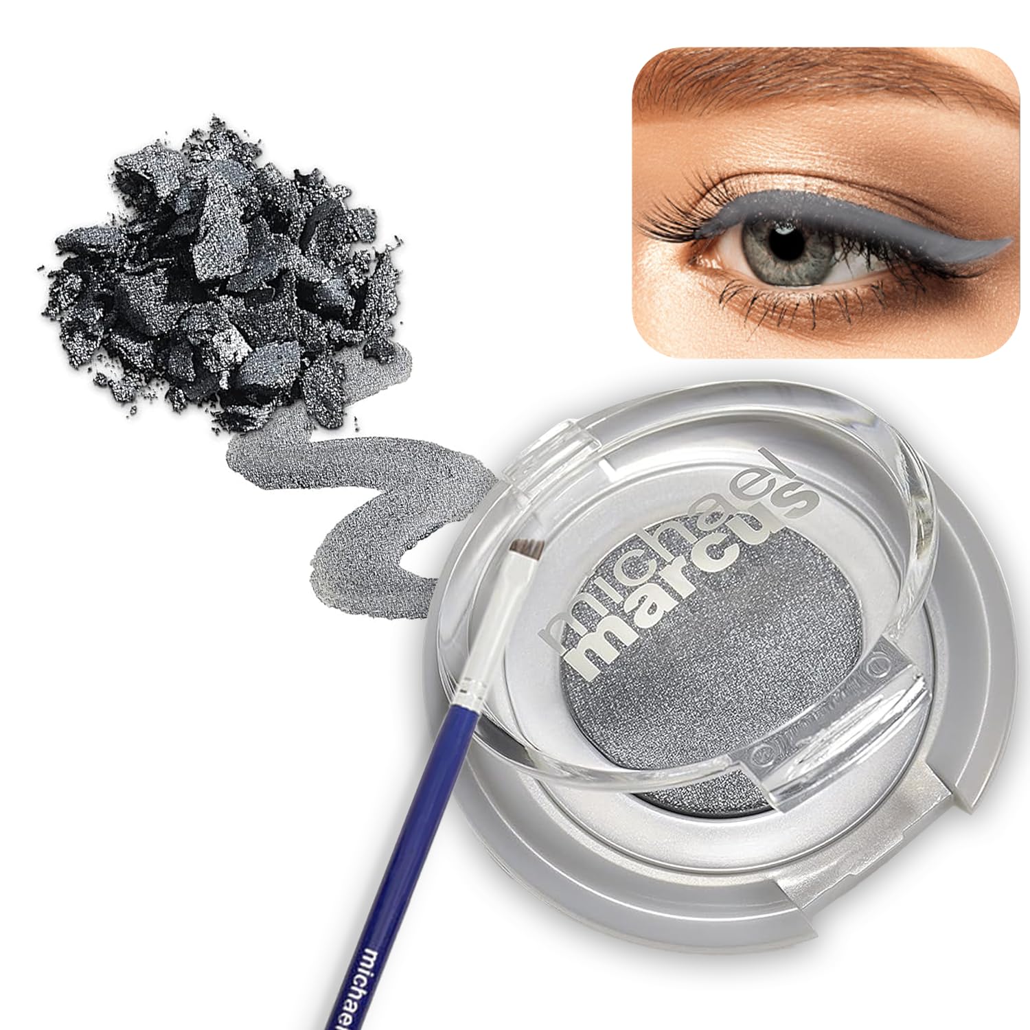 michael marcus Eyeliner- und Eyeliner-Pinsel für Make-up-Kuchen, Fantasia, trocken gepresst, wasseraktiviert, langlebig und fleckenresistent, ohne Cru