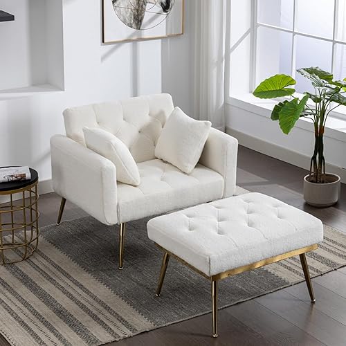 Vista 10 de Tumbona de terciopelo 2 en 1 para interiores con otomana, moderno sofá cama con 3 ángulos reclinables, reposabrazos, silla convertible para sala