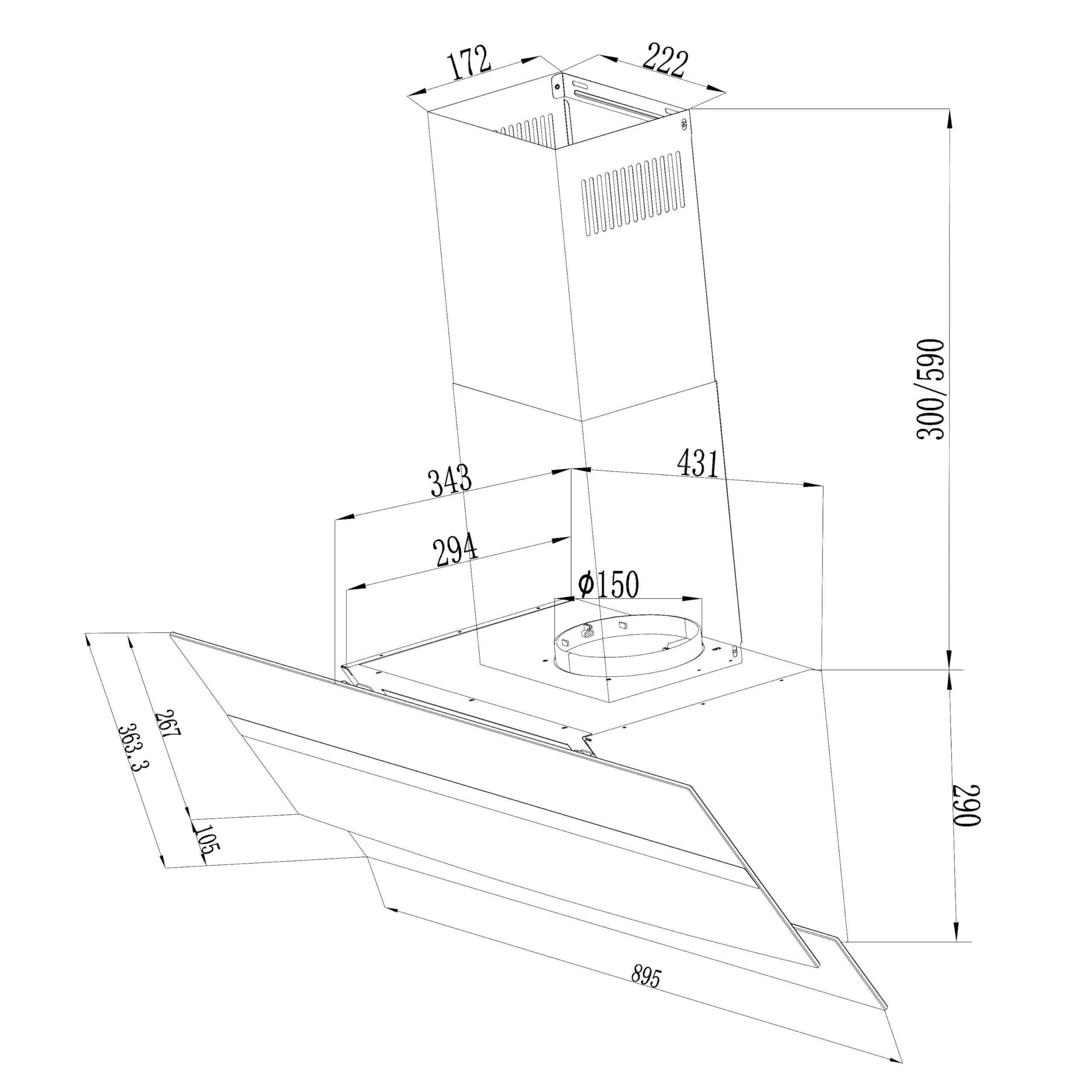 Cecotec Cappa Aspirante 90cm Decorativa Bolero Flux DT 904400 Matt Black A+++. Aspirazione 416,5m³/h, 3 Velocità, Basso Consumo, Motore DC, Controllo del Movimento e Touch, Vetro Opaco, Corpo Inox