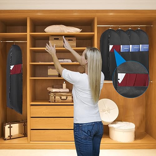 Miniatura 4 de Bolsas de ropa de 40 pulgadas. Paquete de 3 bolsa de traje para almacenar ropa colgante adecuada para guardar vestidos, trajes, abrigos, prendas que