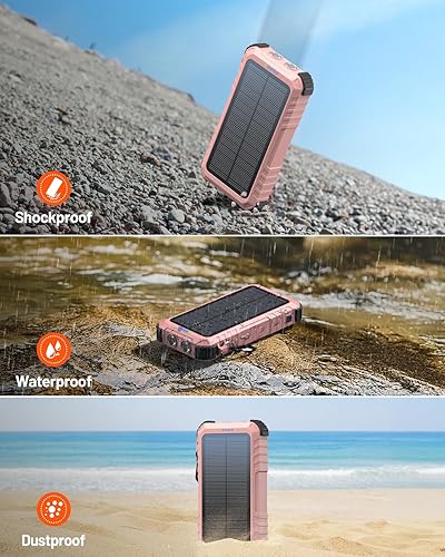 Miniatura 6 de Power-Bank-Cargador solar de 45800 mAh de carga rápida con 3 cables incorporados, linterna LED, batería externa portátil compatible con iPhone, y